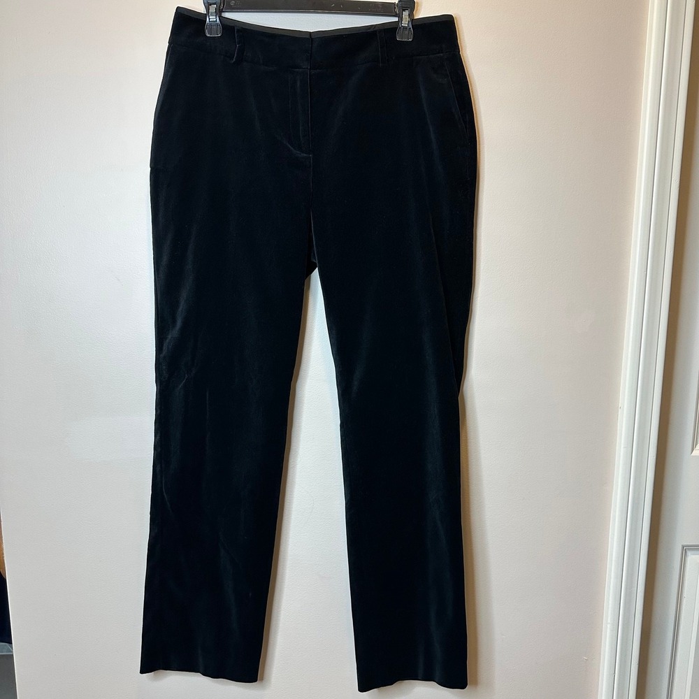 Ann Taylor Black Velour Slim Straight Leg Pants Stretch Career Womens Size 8 EUC